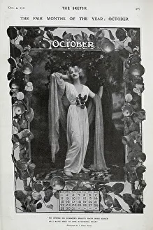 Autumnal Prints: October calendar page, woman in classical costume