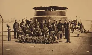 War Ship Prints: Fifteen officers on deck of a Union monitor warship