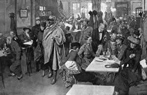 Cafes Prints: Officers of Four Nations in London Cafe by Matania, WW1