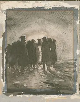Gloomy Prints: Officers by trenches, meeting at dusk, WW1