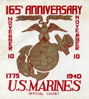 Cachet Prints: Official Cachet, 1st day cover - US Marines 165th Anniversary