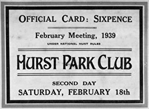 Hurst Collection: Official card, Hurst Park Club, February meeting 1939