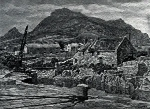 Slieve Prints: Oil painting of a river village by Slieve Binnian