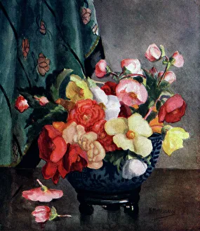 Oil painting of a vase of flowers