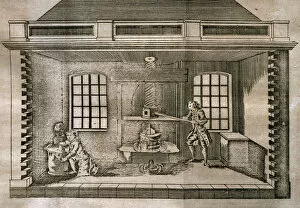Pressing Gallery: Oil press. Eighteenth-century engraving