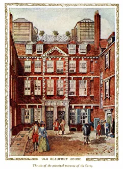 Beaufort Prints: Old Beaufort House, main entrance to Savoy Hotel, London