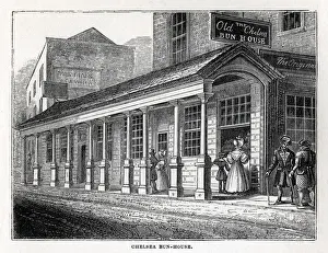 Colonnade Prints: The Old Chelsea Bun House, Chelsea, London - exterior. Date: 1810