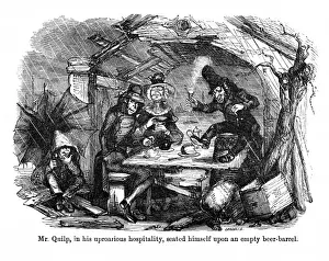 Curiosity Prints: The Old Curiosity Shop, Mr Quilp seated on beer-barrel