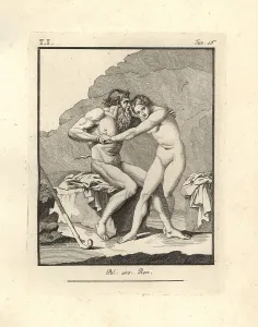 Hermaphrodite Prints: An old faun with bushy beard struggles with an Hermaphrodite