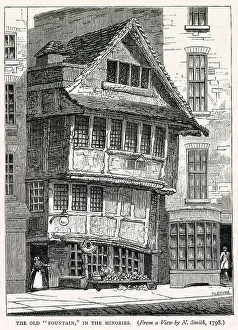 The Old Fountain in the Minories, London, so solidly built that three horses were needed to pull the timbers apart when it was demolished in 1793. Date: built circa 1480