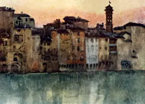 Autumnal Prints: Old Houses on the left bank of the River Arno, looking West