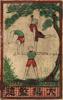 Acrobats Gallery: Old Japanese Matchbox label with acrobats
