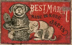 Fashioned Prints: Old Japanese Matchbox label with a cat and a dog in a hat