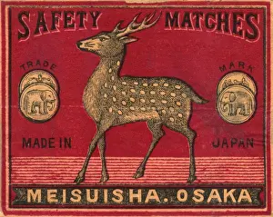 Old Japanese Matchbox label with a deer