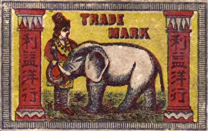 Fashioned Prints: Old Japanese Matchbox label with a man with an elephant