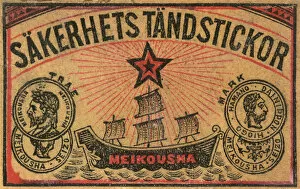 Images Dated 25th April 2016: Old Japanese Matchbox label with a sailing boat