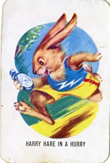 Hares Prints: Old Maid card game - Harry Hare in a hurry