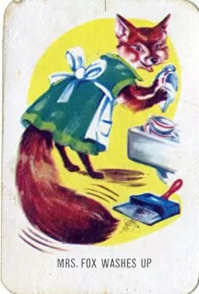 Washes Collection: Old Maid card game - Mrs Fox Washes Up
