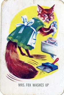 Dishes Prints: Old Maid card game - Mrs Fox Washes Up