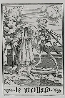 Mort Prints: The Old Man. Death, depicted as a skeleton playing