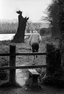 Footpath Gallery: Old man on footpath, Suffolk, England