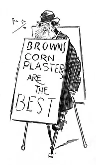 Advertises Gallery: Old Man with pair of wooden legs advertising corn plasters
