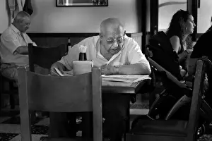 2013 Prints: Old man sits in Tonis Bar in Escastell, near Mahon, Menorca