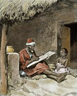 Writting Gallery: An old man teach to write a child. French Sudan. 1893
