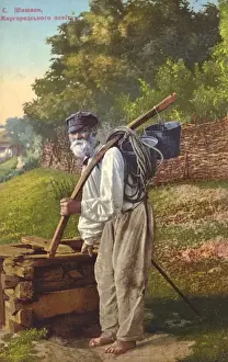 Old man by the village well, Ukraine
