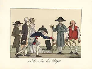 Rene Prints: Five old men play a game of boules or bowls, circa 1800