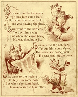 Images Dated 14th November 2011: Old Mother Hubbard: Dancing, reading news, wearing clothes