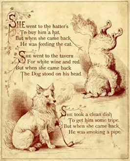Nursery Prints: Old mother hubbard: dog standing head and smoking pipe