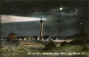 Moonlit Gallery: Old and New Lighthouses, Cape Henry, Virginia, USA