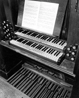 Images Dated 30th October 2019: Old organ keyboard, All Saints Church, Dunsden, Oxfordshire