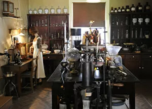 Drugs Gallery: Old pharmacy. Reproduction of an ancient laboratory. Pharmac