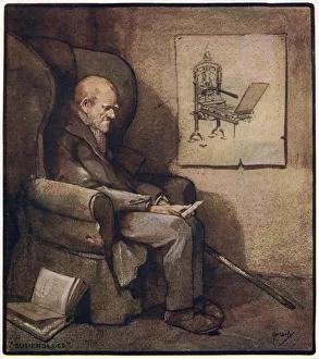 An old printer sits in an armchair contemplating the fact that modernisation has made him An old printer sits in an armchair contemplating the fact that modernisation has made him