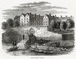 Old Temple stairs - The bank of the River Thames, London. Date: 1883