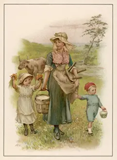 Milking Prints: OLD-TIME MILKING-MAID