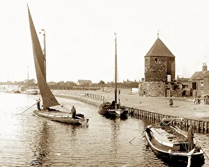 Old Tower and barges Great Yarmouth Victorian period