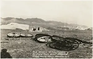 Old wheels of the famous twenty mule team Borax wagons