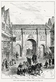 Old wooden Temple Bar in London, built housing a small prison above it