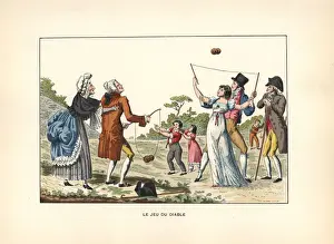 Old and young playing the game of diabolo