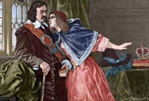 Images Dated 18th January 2013: Oliver Cromwell (1599-1658) with his daughter Elizabeth Clay