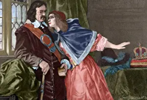 Militar Prints: Oliver Cromwell (1599-1658) with his daughter Elizabeth Clay