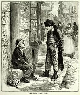Dickens Collection: Oliver Twist meeting the Artful dodger