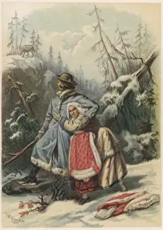 Wolves Prints: Per Olsson protects Lisa Erkersdotter from a wolf