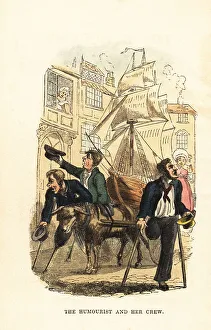 Begging Prints: One-legged sailors and sailing ship on a London street