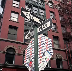 Shone Prints: One-way sign and street furniture, New York - Street signs