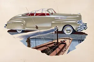 Open Top 1950s coupe parked at a marina