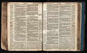 1595 Prints: Opening from the Geneva Bible showing chapters 11-13 of